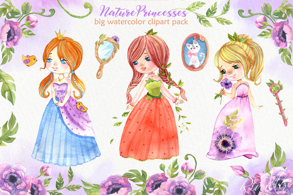 Watercolor princess clipart.