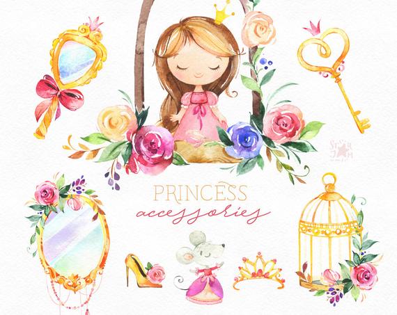 Princess accessories watercolor.