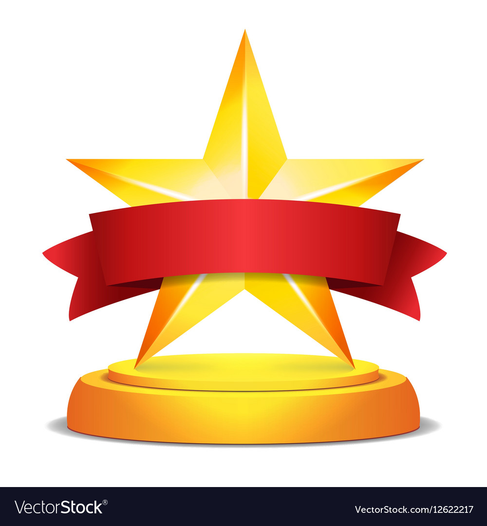 Gold Star Award Red Ribbon With Place For Text vector image