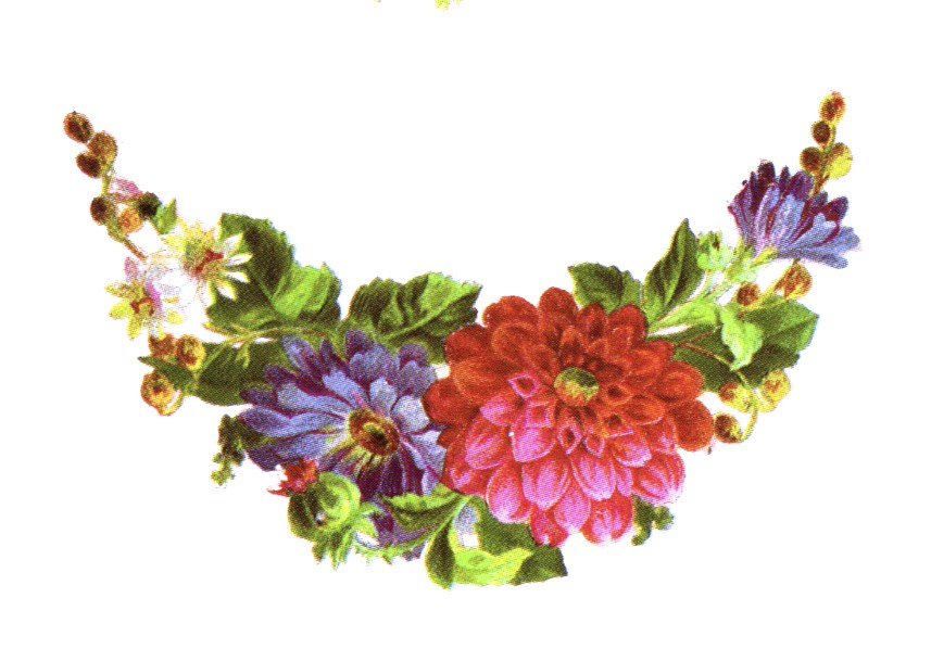 Public domain vintage clipart floral arrangement crescent