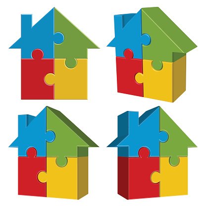 Collection Puzzle House With Four Parts premium clipart