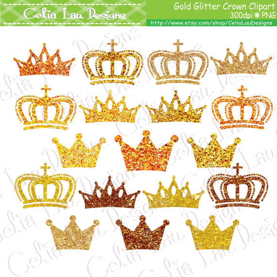 Gold Glitter crown clipart, Gold Crowns clip art, Sparkly