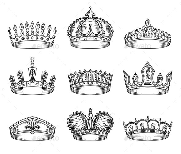 Sketch for king or monarch, prince or queen, princess crown