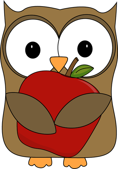 Owl with a Red Apple Clip Art
