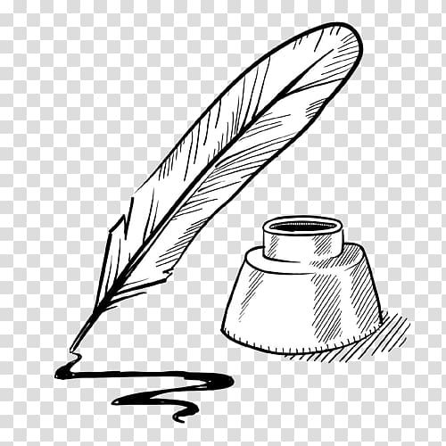 Paper Quill Drawing Inkwell Pen, pen transparent background