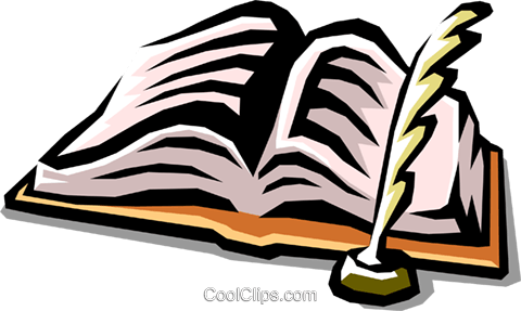 Book and quill pen Royalty Free Vector Clip Art illustration