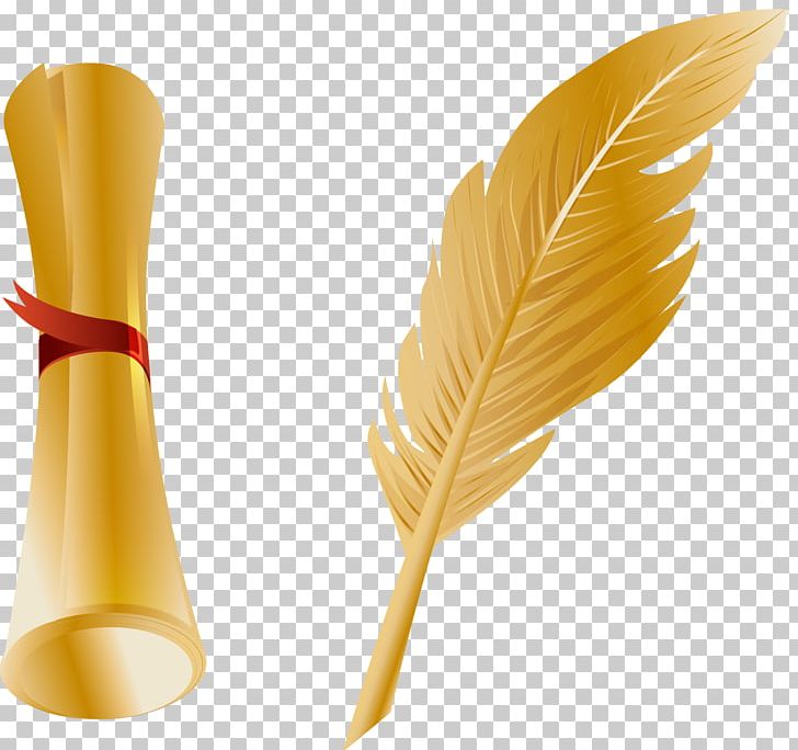 Paper Quill Pen Feather PNG, Clipart, Gold, Gold Border