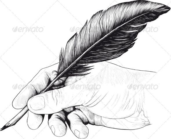 Vintage Drawing of Hand with a Feather Pen
