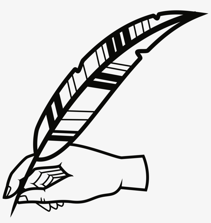 Hand with quill.