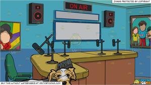 A Cute Shaggy Dog and A Radio Station Studio Room Background