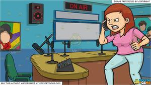 An Enraged Woman Talking On The Phone and A Radio Station Studio Room  Background