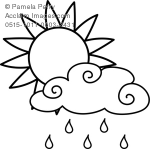 Clip Art Image of a Sun With a Rain Cloud Weather Coloring Page