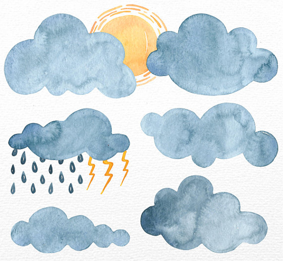 Watercolor clouds clipart.