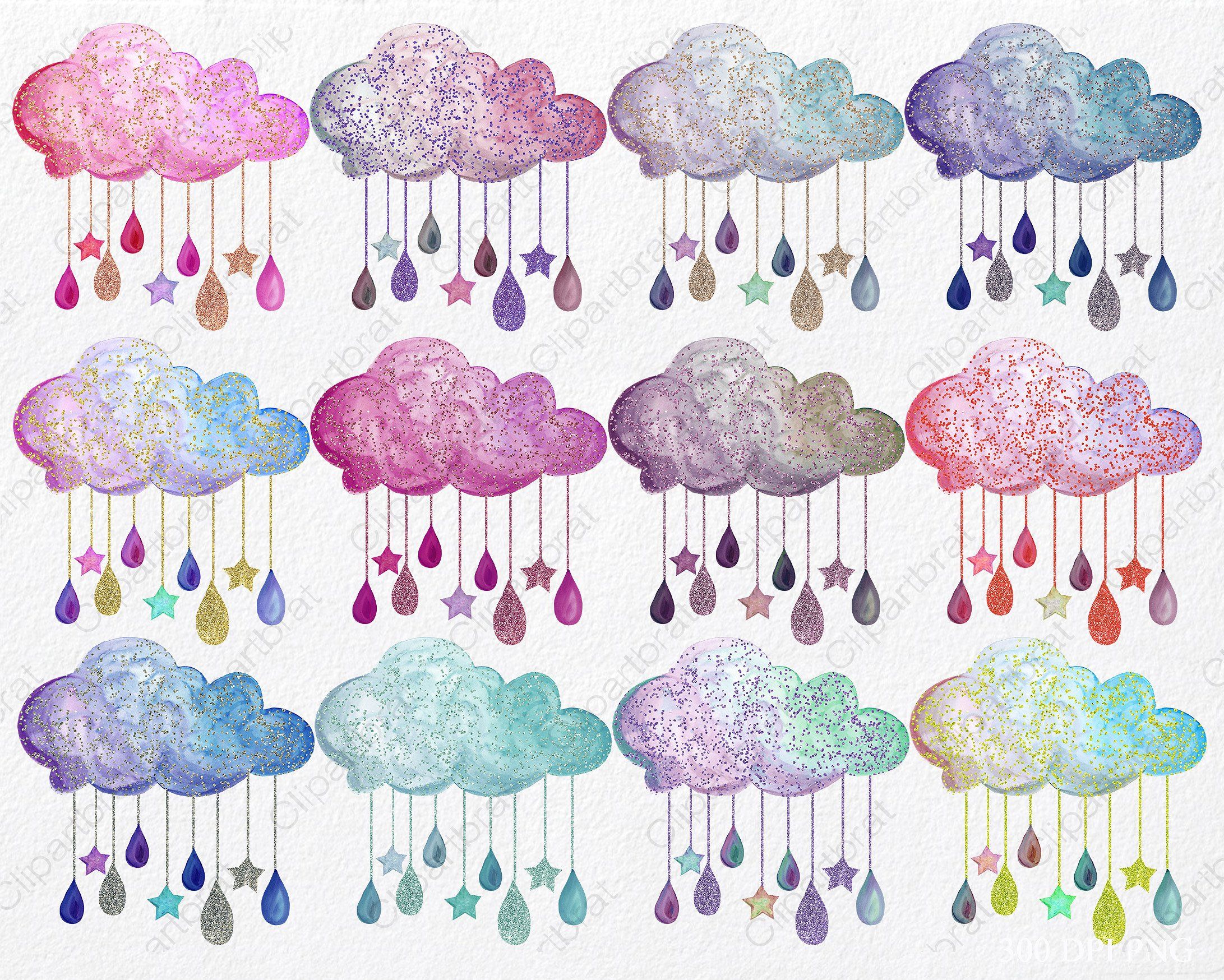 Cute watercolor rain.