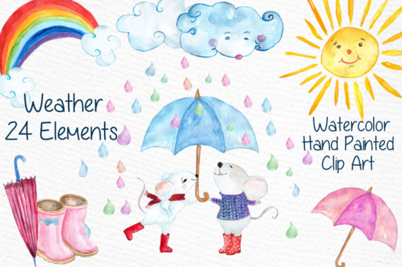 Watercolor weather clipart.