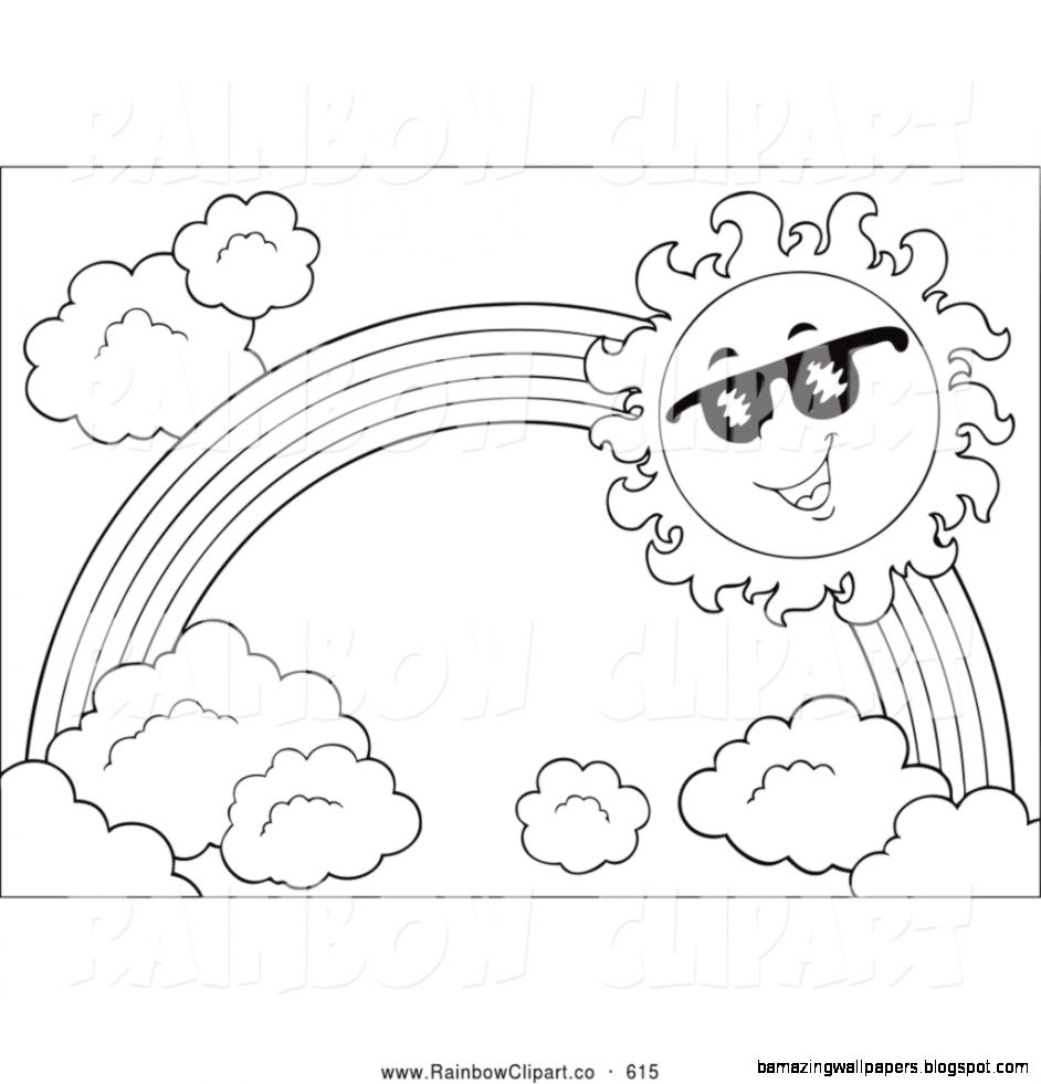 Sun and rainbow clipart black and white