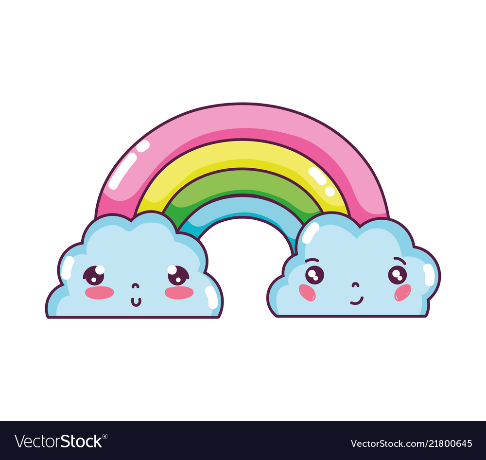 Kawaii cute fluffy clouds and rainbow