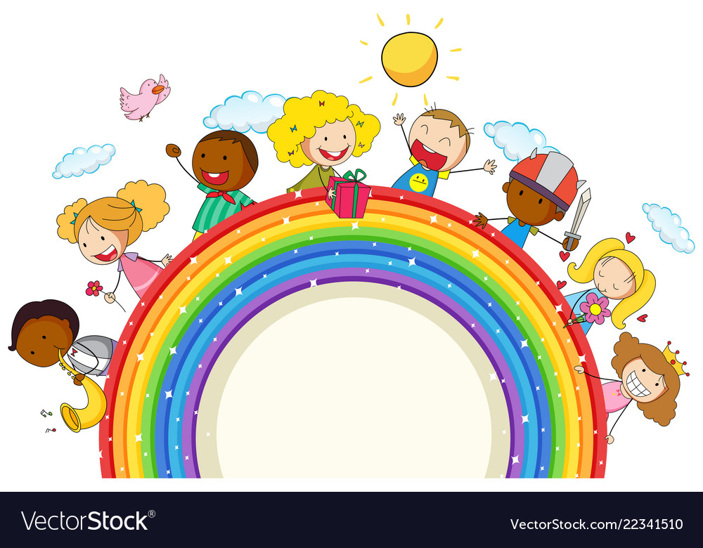 Doodle kids on the rainbow