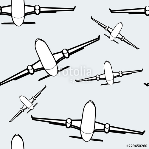 Black and white airplanes seamless background