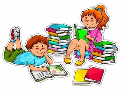 Kids reading clipart.