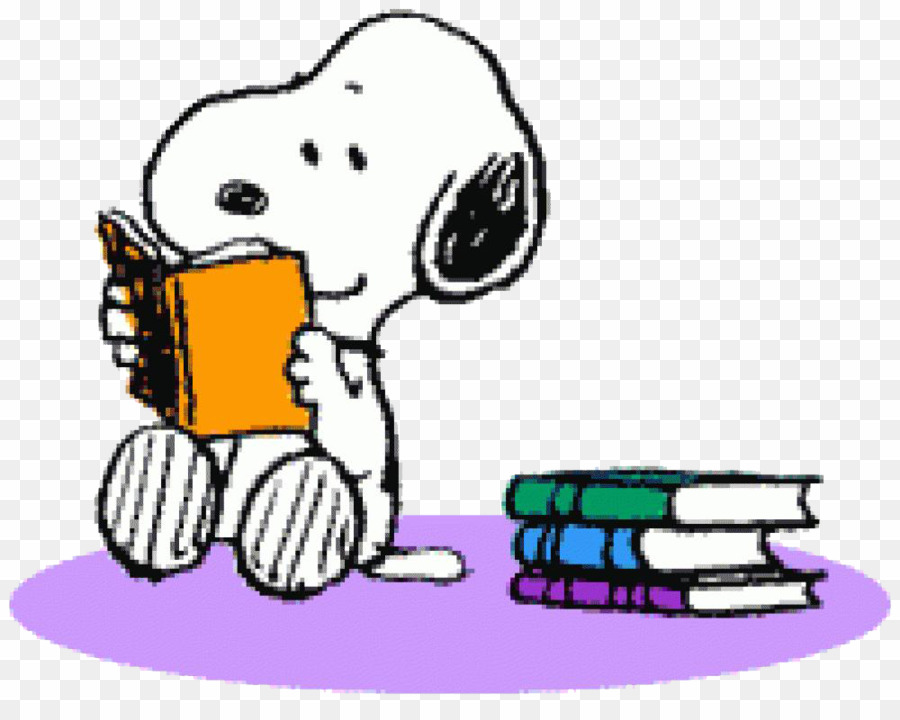 Snoopy reading book.
