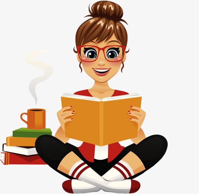 The Cartoon Girl Drinks Coffee While Reading, Cartoon