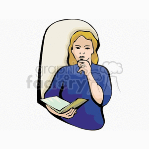 A Woman Thinking about The Book She is Reading clipart