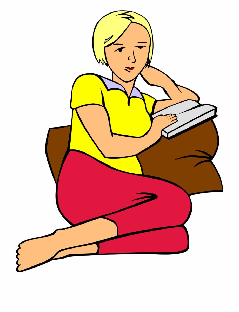 Girl Reading Relaxed Book Png Image