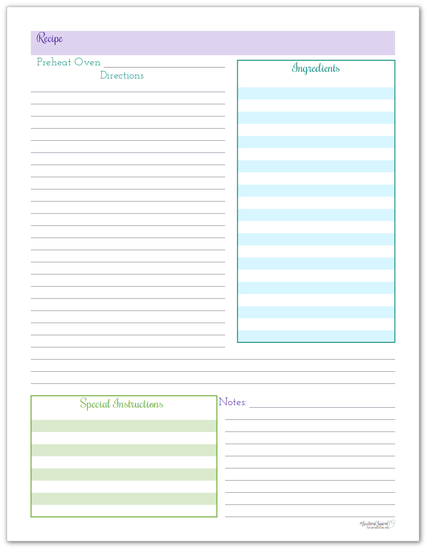 recipe card clipart full page