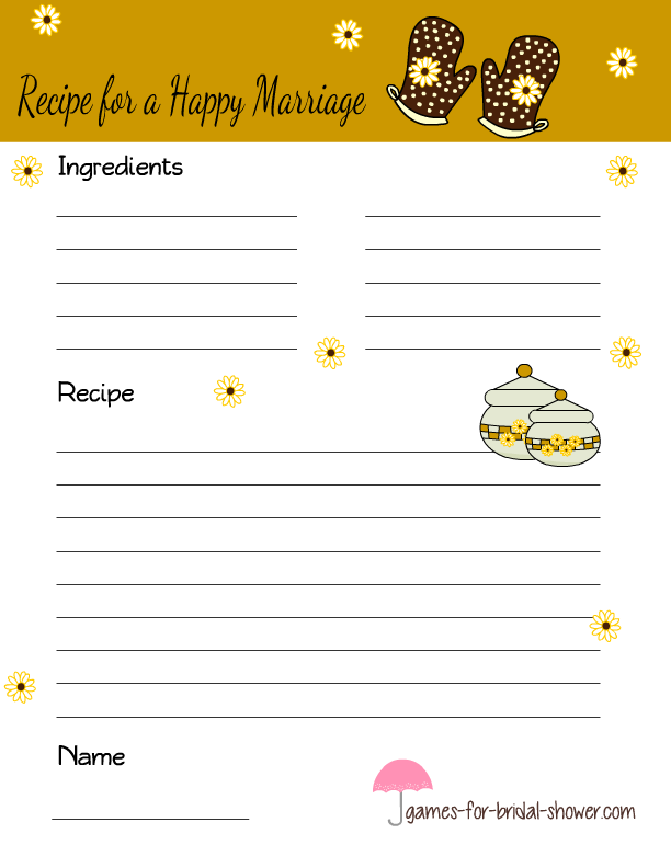 Free Printable Recipe for a Happy Marriage Cards