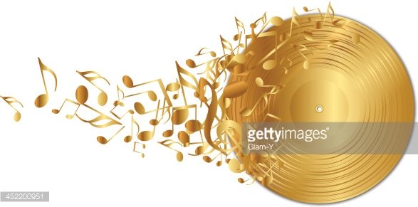 Golden vinyl record with notes Clipart Image