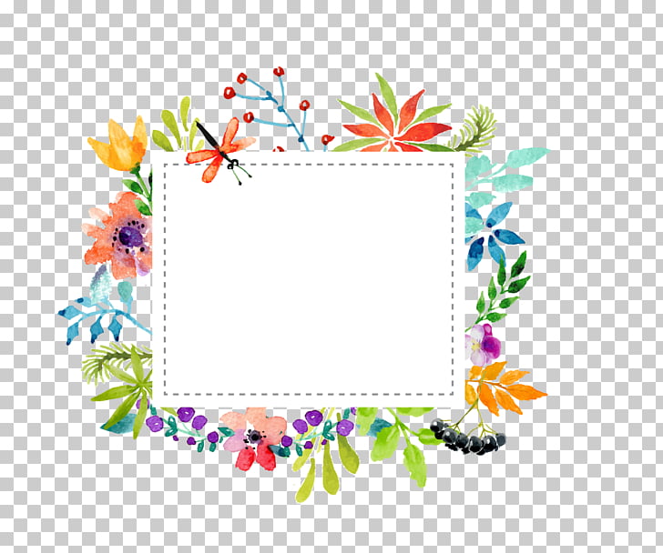 Watercolor flowers border material, rectangular multicolored