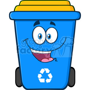 Royalty free rf clipart illustration happy blue recycle bin cartoon  character vector illustration isolated on white background