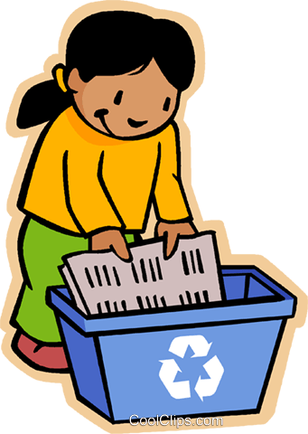 Girl recycling using blue box Royalty Free Vector Clip Art