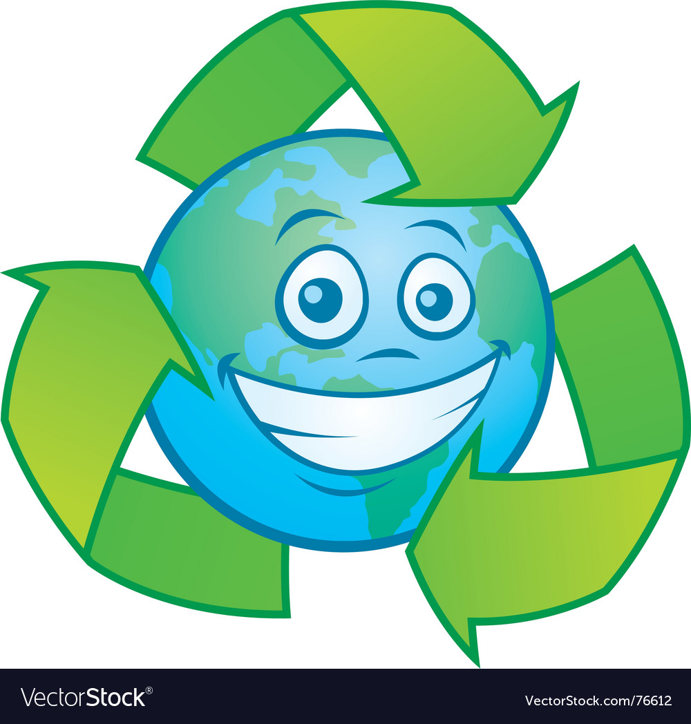 Earth cartoon with recycle symbol