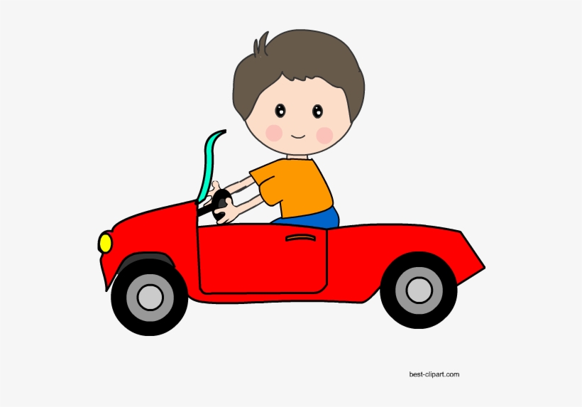 Kid Driving A Red Car Clipart