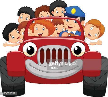 Cartoon little kid happy with red car Clipart Image