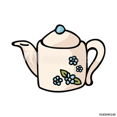 Cute country teapot cartoon vector illustration motif set