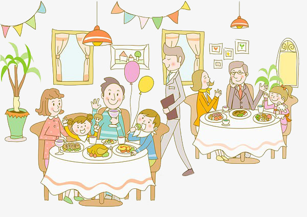 Family eating at a restaurant clipart