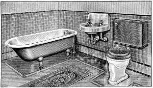Vintage bathroom, bathroom clip art, claw foot tub illus