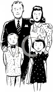 A Retro Cartoon of Family of Four