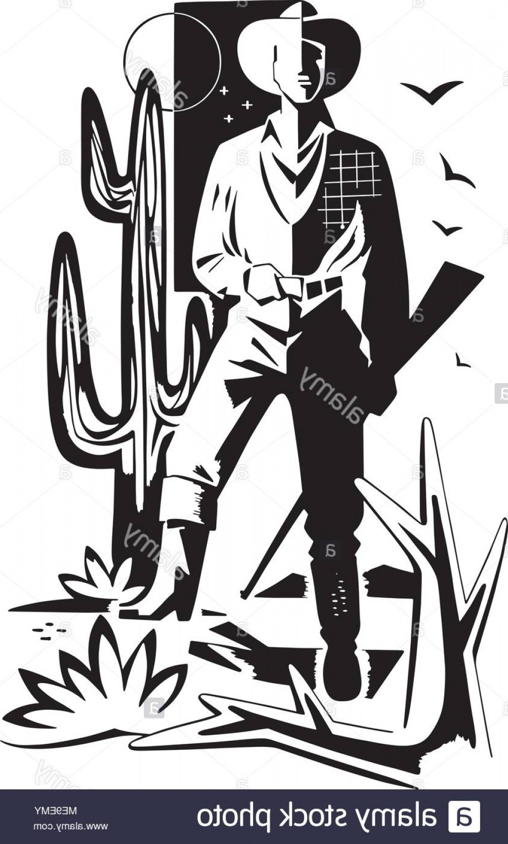 Desert Cowboy Motif Retro Clipart Illustration Image