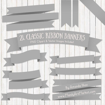 Classic Ribbon Banner Clipart in Grey