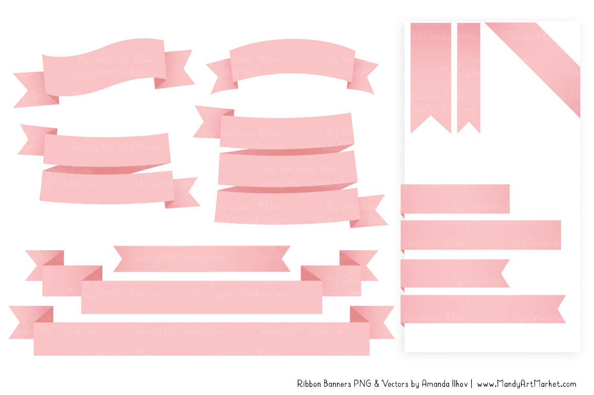 Classic Ribbon Banner Clipart in Soft Pink By Amanda Ilkov