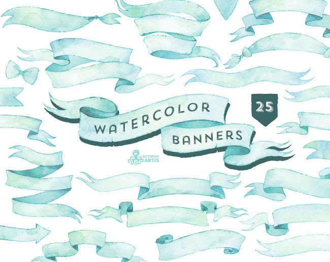 Watercolor banners ribbons.