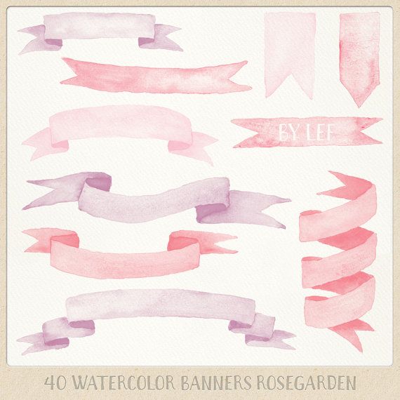 Watercolor banner clipart, watercolor ribbon clipart, pink