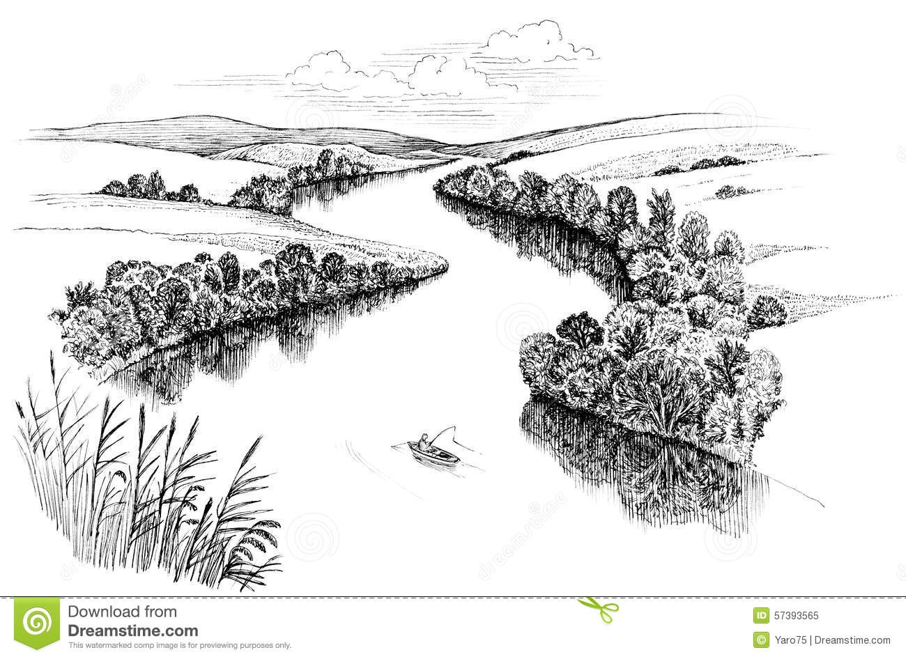 River clipart black and white Beautiful river clipart black