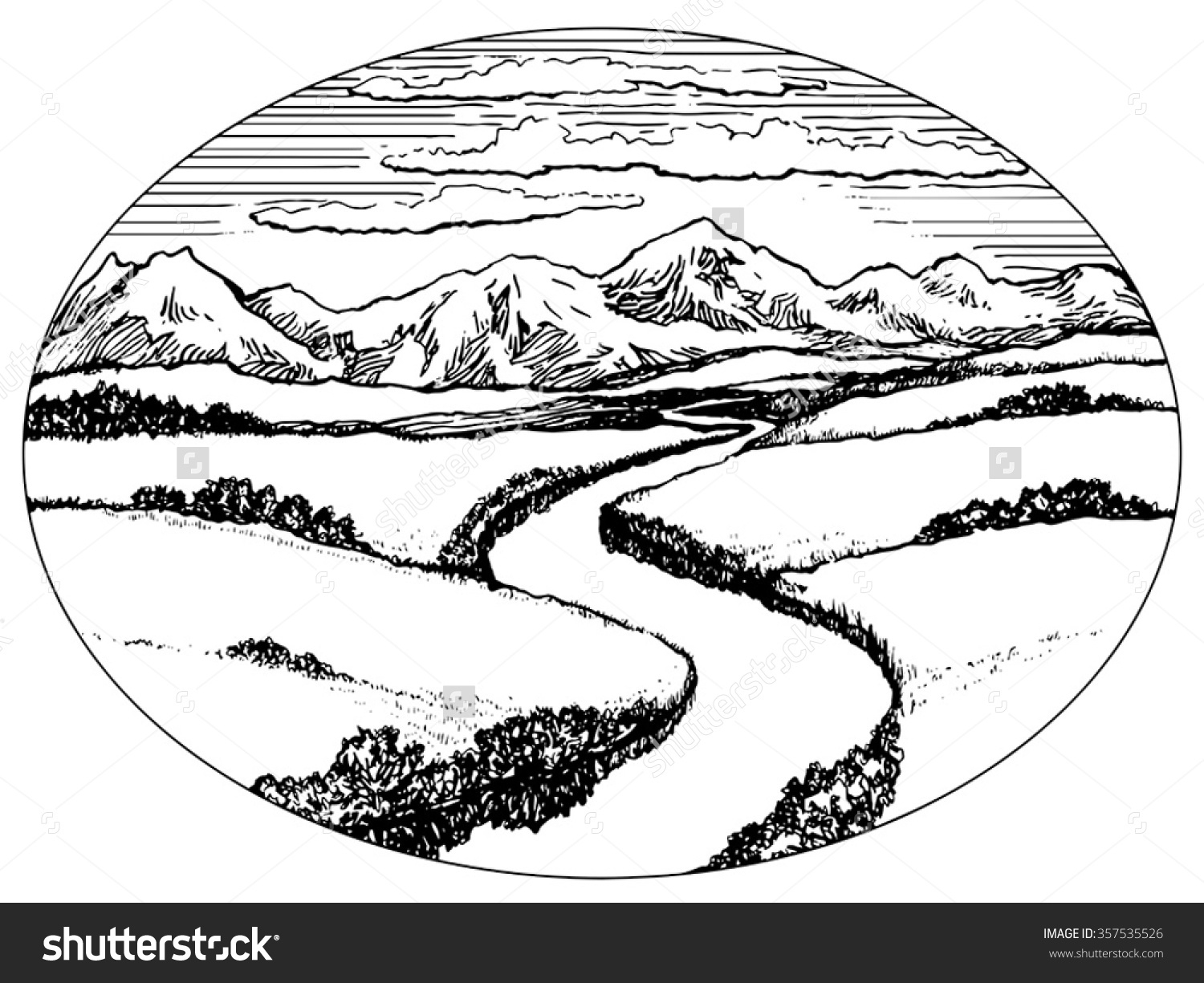 River clipart black and white