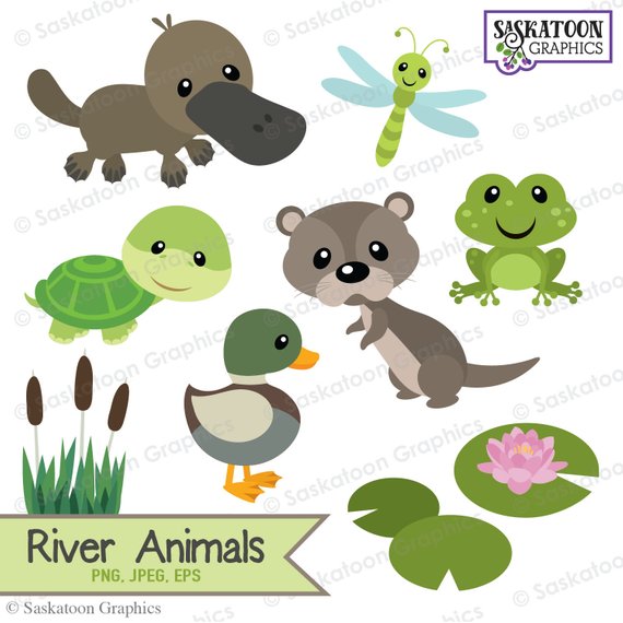 Cute River Woodland Animals Clipart