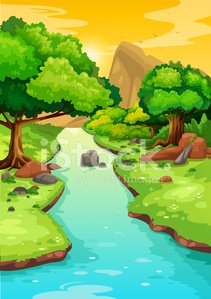 Forest with a river background vector Clipart Image